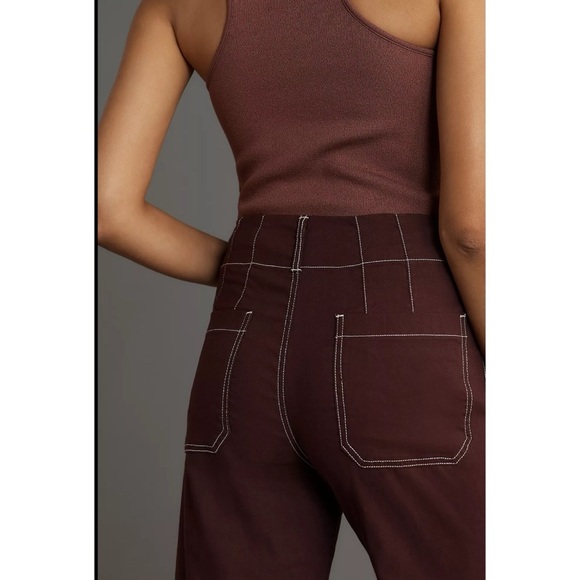NWT Anthropologie The Colette Cropped Wide Leg Linen Pants Contrast Brown Purple - Picture 12 of 13